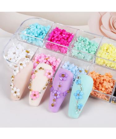 12 Colors 3D Acrylic Flower Nail Charms for Acrylic Nails - Nail Art Rhinestones with Pearls, Cherry Blossom Supplies - DIY Nail Decorations for Women - Buy Online on GoSupps.com