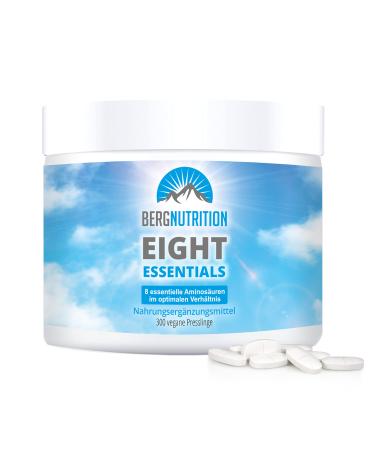 Berg NUTRITION EIGHT Essentials 300 vegan pressing with 8 essential amino acids according to Prof. Dr.Luc Moretti for optimized protein supply amino acid tablets complex high doses EAA 300 pieces (1 Pack)