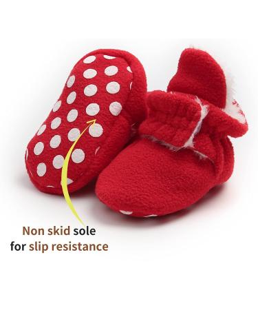 EDOTON Unisex Newborn Winter Boots - Warm Stripe Bootie, Non-Slip Sole, Stay On Adjustable Sock (Red, 6-12 Months) - Buy Online on GoSupps.com