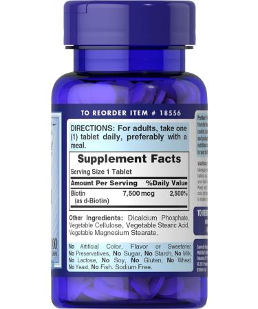 Puritan's Pride Biotin 7500 mcg 100 Count - Healthy Hair Support Supplement - Buy Online on GoSupps.com