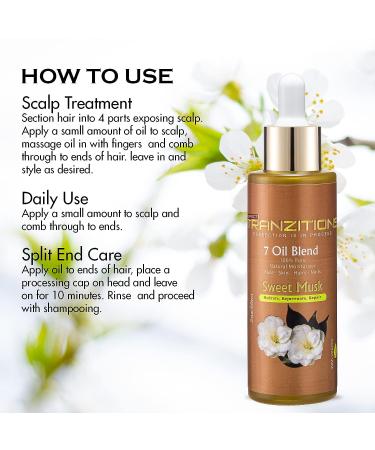 Natural Hair Oil for Curly Frizzy Hair - Cold Pressed Coconut, Apricot & Sweet Almond Oil - 2 Fl oz - Nurturing Body Oil for Dry Skin - Women & Men - Sweet Musk - Buy Online on GoSupps.com