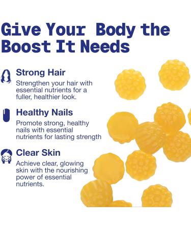 Premium Hair Skin and Nails Gummies 5000 Mcg Biotin Vegan Vitamins for Men & Women Promotes Healthy Hair Growth, Strong Nails, Radiant Skin 10X Extra Strength - Blueberry Flavour - Buy Online on GoSupps.com