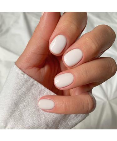 White Press on Nails Short Square Fake Nails Full Cover Pure Color Acrylic Nails Off-white Glue on Nails Glossy Round Head False Nails Cute Extra Short Press on Nails for Women and Girls  24Pcs