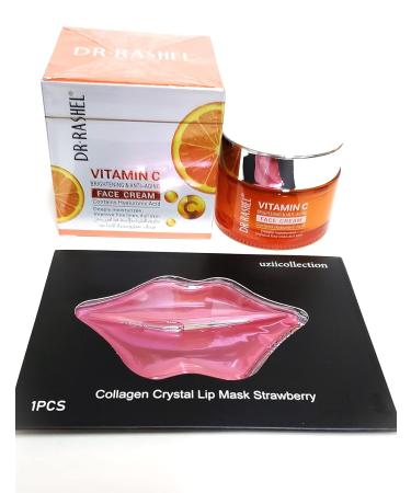 Vitamin C Face Cream with Hyaluronic Acid & Collagen - Anti-Aging Moisturizer 1.76 oz + Strawberry Lip Mask - Buy Online on GoSupps.com