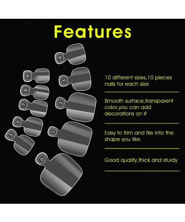 Prasacco 100 Pcs Clear Toe Nails Fake Nails with Box - 10 Sizes Full Cover False Toenails, Acrylic Toe Nail Tips for Nail Salons & DIY Nail Art - Manicure Tools for Foot Decoration - Buy Online on GoSupps.com