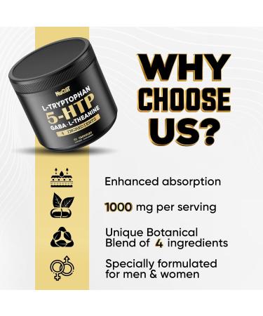 5-HTP 200mg GABA 500mg L-Theanine 200mg & L-Tryptophan 100mg Supplement - Premium 4-in-1 for Brain Health Circulation Focus & Sleep - 60 Capsules 1 Month Supply - Buy Online on GoSupps.com
