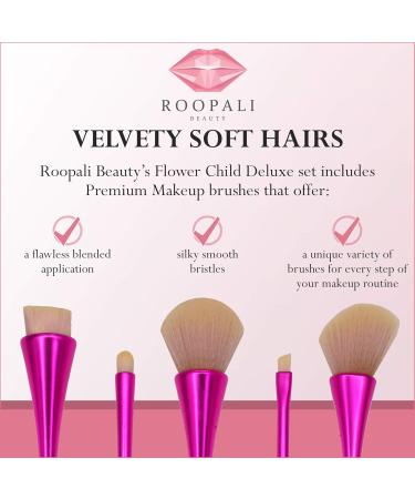 Professional Makeup Brush Set - 6 PC Flower Child DELUXE by Roopali Beauty | Soft Silicone & Vegan Nylon Brushes for Liquid Cream & Powder Cosmetics - International Shipping Available - Buy Online on GoSupps.com