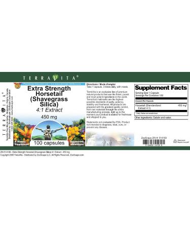 Extra Strength Horsetail 4:1 Extract - 450 mg | 100 Capsules - Shavegrass Silica Supplement for Hair & Skin Health - Buy Online on GoSupps.com