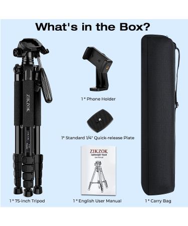 ZIKZOK 75 Inch Lightweight Aluminum Camera Tripod for DSLR/SLR/DV/GoPro/iPhone - Black - Buy Online on GoSupps.com