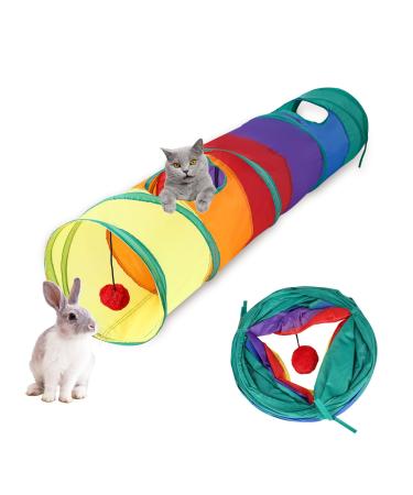 Shoze Cat Tunnel Collapsible Cat Toys Tunnel with 2 Peek Holes Rainbow Tunnel for Indoor Cats Pet Interactive Play Tunnels with a Play Ball Exercising Hiding Training and Running with Fun
