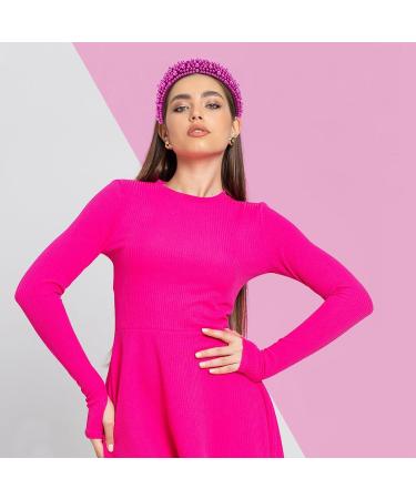 Hapdoo Hot Pink Pearl Headbands for Women Wide Padded Hair Hoop with Faux Pearl for Gift Bling Valentine Hairbands Hair Accessories for Women Girls - Buy Online on GoSupps.com