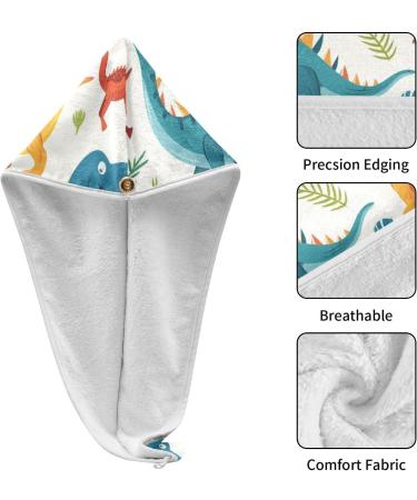 Cartoon Colorful Dinosaurs Hair Towel 2 Pack - Super Absorbent Quick Dry Hair Turbans for Women & Girls - Buy Online on GoSupps.com