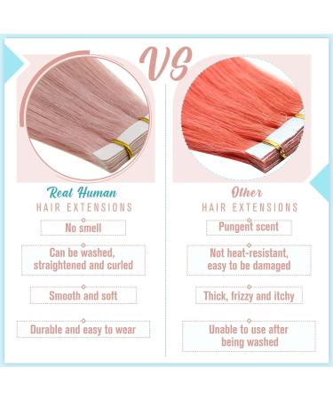 RUNATURE 16 Inch Light Pink Tape in Human Hair Extensions - 25 Gram Colored Tape Hair Extensions - Buy Online on GoSupps.com