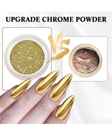 BISHENGYF Gold Chrome Nail Powder Set - Metallic Mirror Effect Chrome Powders for Nails with Silver Upgrade, Glitter Pigment, and 4 Eyeshadow Sticks - Buy Online on GoSupps.com