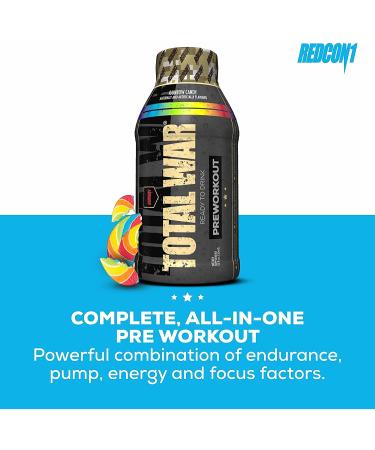 Redcon1 - Total War RTD Ready to Drink Preworkout  12 Pack  Great Tasting  On the Go  Caffeine  Beta-Alanine  Fast Energy  (Rainbow Candy) Rainbow Candy 12 Fl Oz (Pack of 12) - Buy Online on GoSupps.com