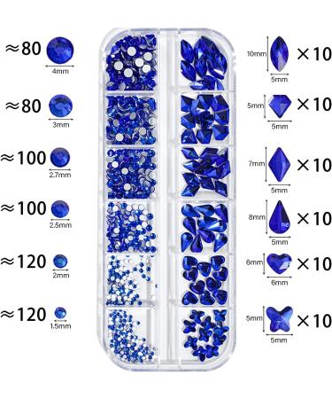 Artquee 660pcs Blue Sparkly Bling Rhinestones for Nail Art DIY Craft - Flat Back Glass Crystal Stones Set for Nail Decoration - Includes 60 Multi Shapes Gems and 600 Round Diamonds in 6 Sizes - Buy Online on GoSupps.com