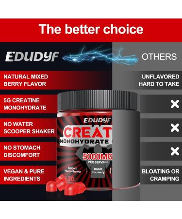 Buy Creatine Monohydrate Gummies 5000mg | Sugar Free Vegan Muscle Growth & Strength Support - 120 Count - Buy Online on GoSupps.com