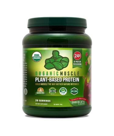 Organic Muscle Plant-Based Protein Powder | 24g Protein from Peas, Hemp & Rice w/ Fiber Blend | Chocolate Flavor | 20 Servings