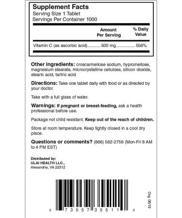 Ulai Vitamin C 500mg 1000 Tablets Family Size | Made in USA Immune System Booster | Compare to Ester C | Vitamins C Support - Buy Online on GoSupps.com