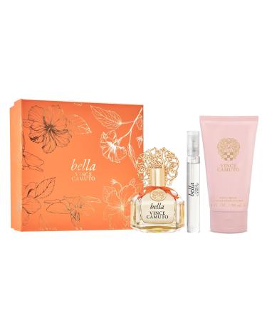Vince Camuto Bella Eau de Parfum Perfume for Women Floral and Fruity Scent 3 PC Gift Set - 2x EDP + Body Cream