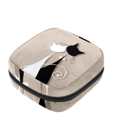 Napkin storage bag for couples cats black and white silhouette storage bags menstrual bag portable with zipper for teenagers girls women women