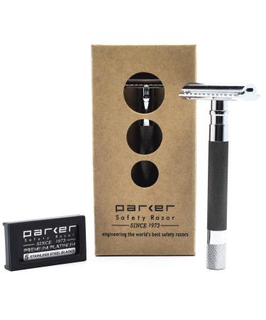 Parker Safety Razor 56R - Heavyweight Eco-Friendly Double Edge Razor with 5 Premium Platinum Blades - Graphite Finish - Buy Online on GoSupps.com
