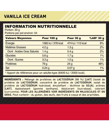 Optimum Nutrition Gold Standard 100% Whey Protein Powder for Muscle Building and Recovery with Glutamine and Natural Amino Acids BCAAs Vanilla Ice Cream 54 Servings 1.65 kg - Buy Online on GoSupps.com