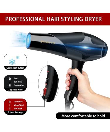 Buy Dongxw 3000W Professional Hair Dryer - Ionic Blow Dryer with Diffuser 2 Speed 3 Heat Settings for Salon & Travel - Black - Buy Online on GoSupps.com