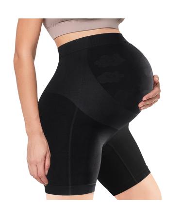 Bosaen Maternity Shapewear Non-Rolling Soft Seamless Maternity Underwear High Waist Mid-Thigh Pregnancy Shapewear for Belly Support Prevent Thigh Chafing - Pregnancy Must Have L Black