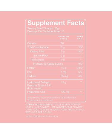 Bellway Beauty Sugar-Free Psyllium Husk Super Fiber + Collagen Strawberry Lemonade - 11.46oz (15 Servings) - Buy Online on GoSupps.com