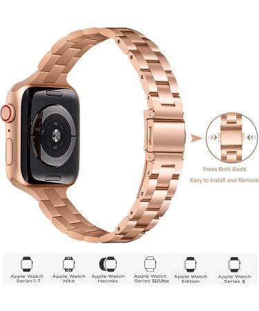 OMIU Thin Band Compatible with Apple Watch - Premium Stainless Steel Metal Replacement Wristband for iWatch 38mm/40mm/41mm - Rose Gold - Adjustable Strap for Women and Men - Buy Online on GoSupps.com