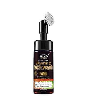 WOW Skin Science Vitamin C Natural Face Wash w/ Face Brush - Foaming Facial Cleanser - Facial Skin Care Products - Acne Face Wash for Women - Exfoliating Face Wash Men's Scrub - All Skin Types (150ml) Citrus 150ml