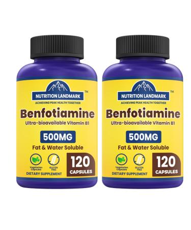 Nutriselect B1 Benfotiamine 500mg per Serving 120 Capsules Fat & Water Soluble Vitamin B1 Gluten Free Non-GMO Vegetarian 2 Pack