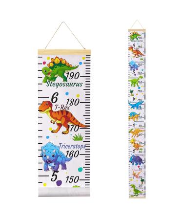 MHJY Height Chart for Kids Height Measure Wall Chart Child Growth Chart Wooden Ruler 7.9'' x 79'' Canvas Height Measurement Hanging Wall Decor for Baby Girls Boys Toddler Bedroom Nursery Dinosaurs