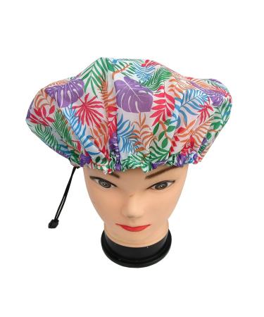 Adjustable Large Shower Cap with Elastic Band and Fixing Buckle - Waterproof Reusable Bath Cap for Women | 02 Colored Leaves - Buy Online on GoSupps.com