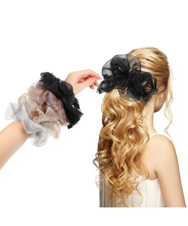 Big Organza Scrunchies 4 Pcs Large Silky Hair Ties Oversized Scrunchie Stretchy Bling XL Scrunchies Bobble Jumbo Hair Scrunchies Elastic Hair Band Ponytail Holder for Women Girls 4 Colors