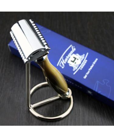 DE Safety Shaving Razor with Horn Handle & Stand | Premium Gents Grooming Essentials | Perfect Gift for Him - Buy Online on GoSupps.com
