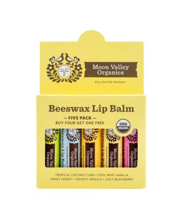 Moon Valley Organics Beeswax Lip Balm for Moisturizing Lips and Cuticles (Vanilla | Lime | Honey | Blackberry | Mint Vanilla)