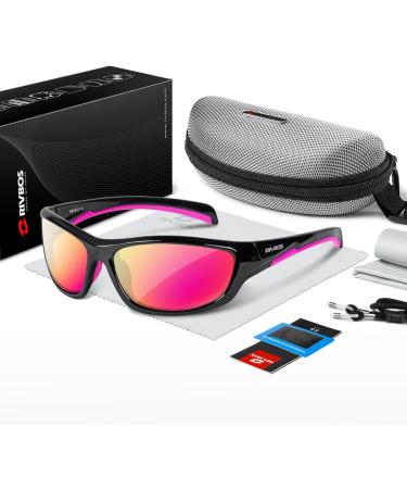 Rivbos RB831/RB832 Polarized Sunglasses - Lightweight TR90 Cycling & Sports Glasses for Men & Women | UV400 Protection for Hiking Running Golf & Fishing - Black & Pink - Buy Online on GoSupps.com