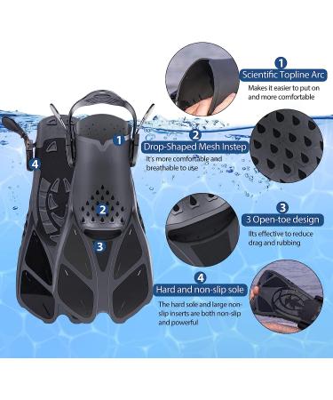 Amazqi Swim Fins - Adjustable Short Snorkel Fins for Diving & Snorkeling - Black ML/XL (Adult US Size 9-13) - Buy Online on GoSupps.com