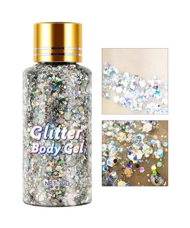 Dous Glitter Body Gel | Easy to apply and remove Glow Gel art makeup for body face and hair - holographic pouch - Cosmetic quality