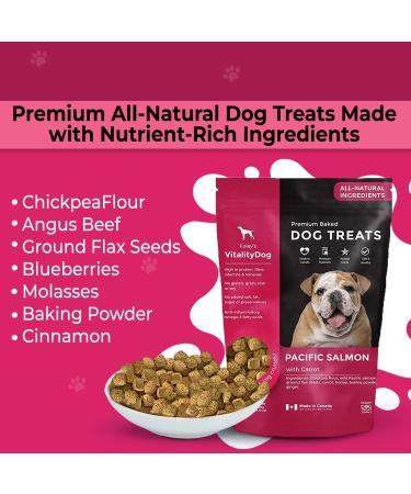 Vitality Dog Pacific Salmon with Carrots (2-Pack) Premium Baked Dog Treats - Training Treats for Dogs Pet Treats Dog Snacks - Made in Canada Grain Free Human Grade 400g / 14.1oz Pacific Salmon with Carrots 400 g (Pack of 2) - Buy Online on GoSupps.com