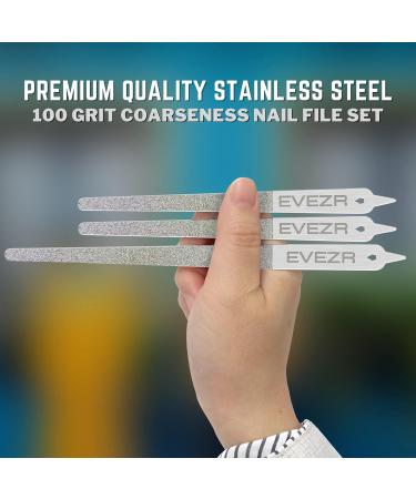 3PCS Stainless Steel Nail File Set - 100 Grit Buffer for Manicure and Pedicure - Ideal for Thick Toenail and Fingernails - Home and Professional Use - Buy Online on GoSupps.com