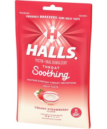 HALLS Throat Soothing Creamy Strawberry Drops - 25 Count | International Shipping Available - Buy Online on GoSupps.com