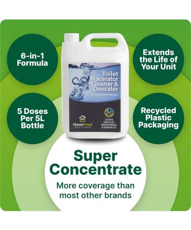 HouseProud 6 in 1 Toilet Macerator Cleaner and Descaler 5L - Citrus Burst Scented Toilet Cleaner and Limescale Remover Suitable for All Toilet Macerators Including Saniflo Macerators - Buy Online on GoSupps.com