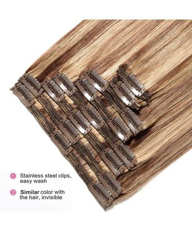 Premium Clip-In Real Hair Extensions - Thick Double Drawn 8pcs (18 Clips) - Medium Brown/Dark Blonde (#4/27) - 40cm 1330g - Buy Online on GoSupps.com