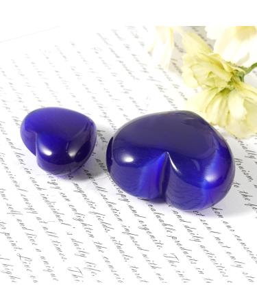 Soulnioi Dark Blue Cat's Eye Crystal Heart Worry Stones - 2Pcs Set for Reiki Therapy and Meditation - Buy Online on GoSupps.com