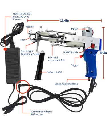 GBgeffy 2 in 1 Dual-Use Tufting Gun Kit - High Speed Rug Tufting Gun, Adjustable Stitches and Pile Height, Blue Color - Buy Online on GoSupps.com