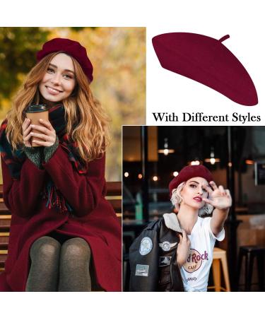 Women's Winter Wool Beret Hat with Stylish Scarf - Black/Red/Beige/Wine Red - Buy Online on GoSupps.com