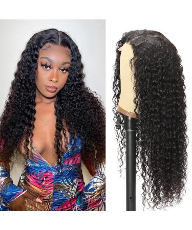 Deep Wave Lace Front Wigs Human Hair Pre Plucked with Baby Hair 5x5 HD Lace Closure Human Hair Wigs for Black Women 150% Density Natural Color 22 Inch 22 Inch Natural Black